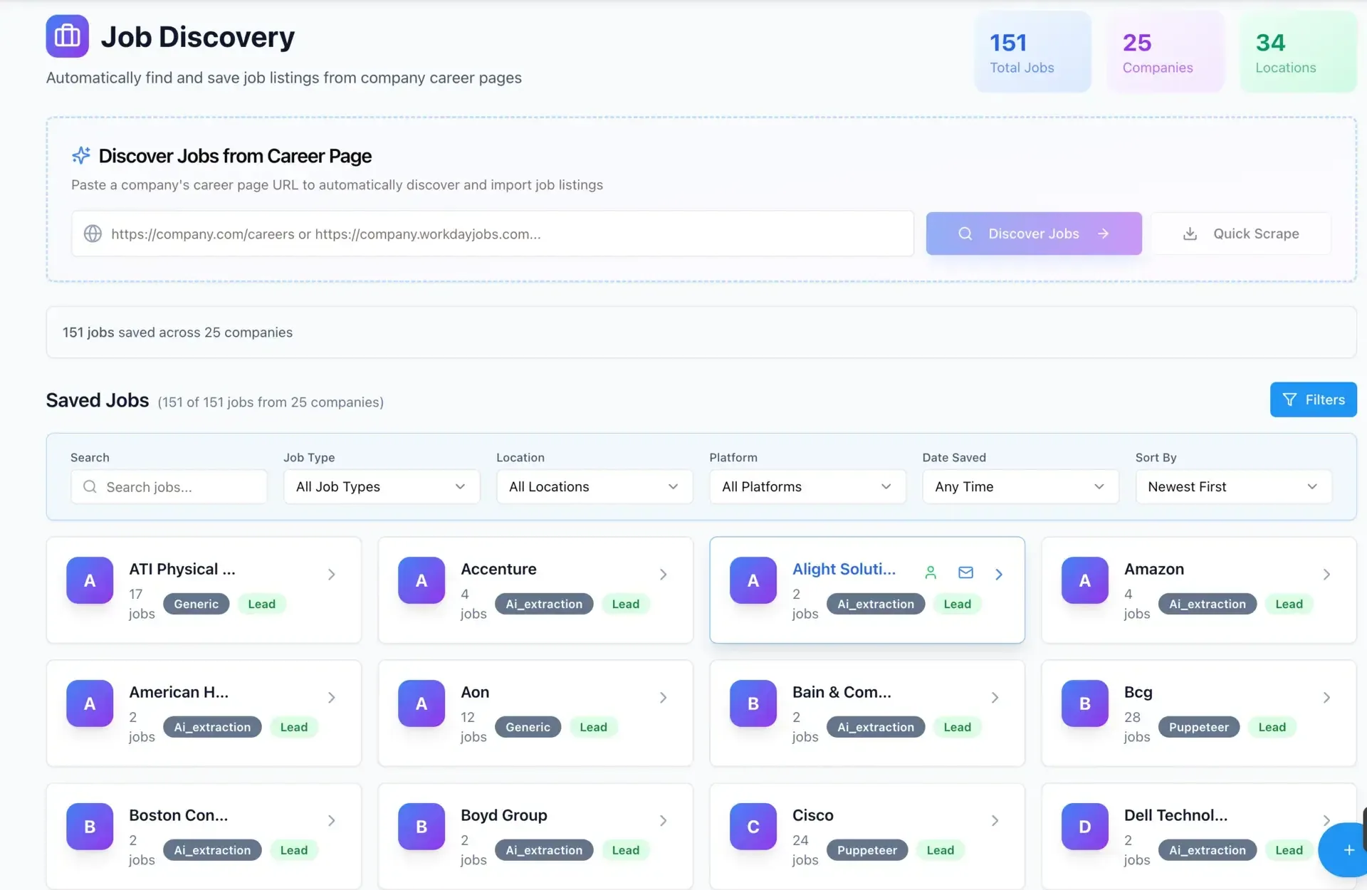 ATLAS Job Discovery and Lead Intelligence dashboard